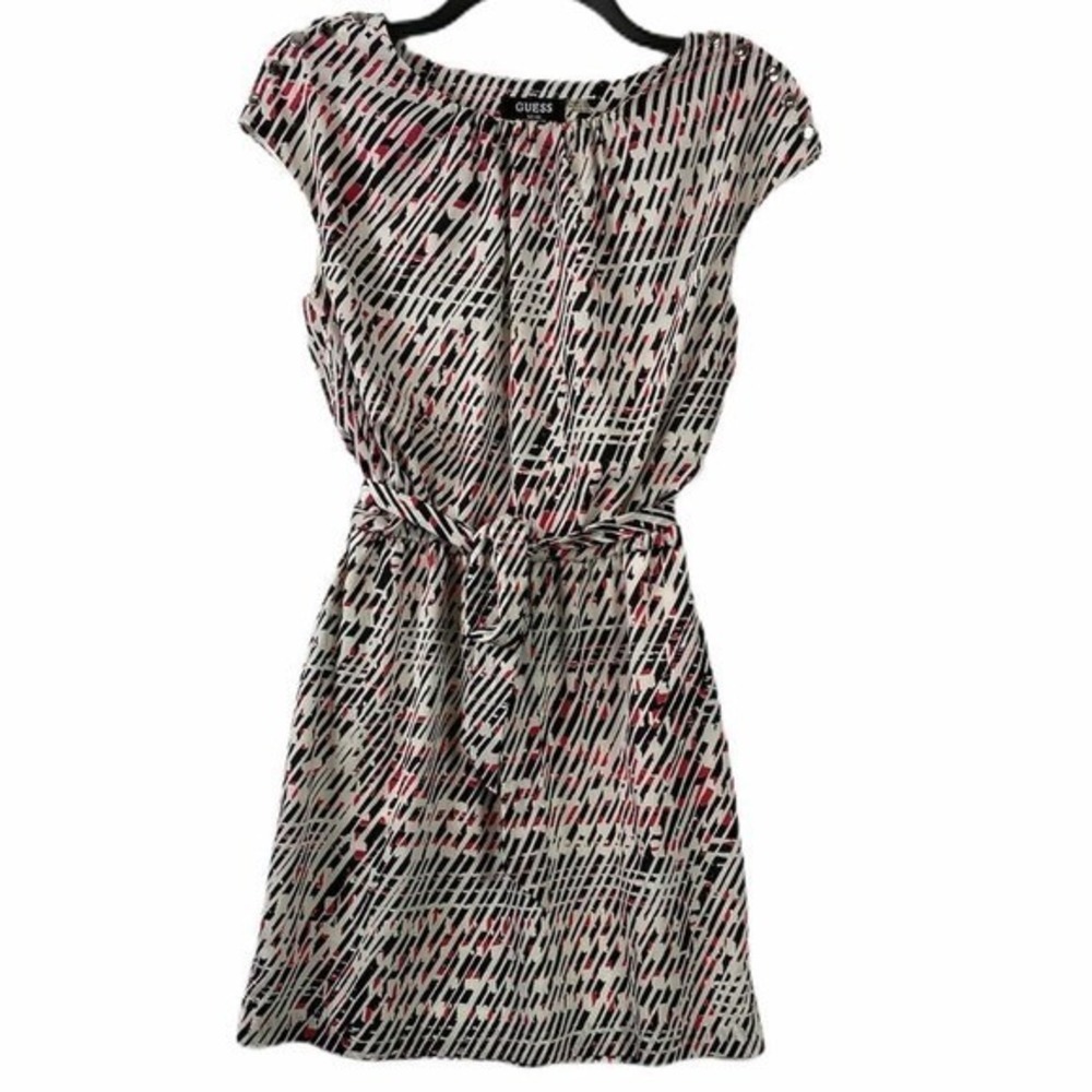 Guess Houndstooth Print Sz 2 Blouson Multicolor Dress Feminine Glam